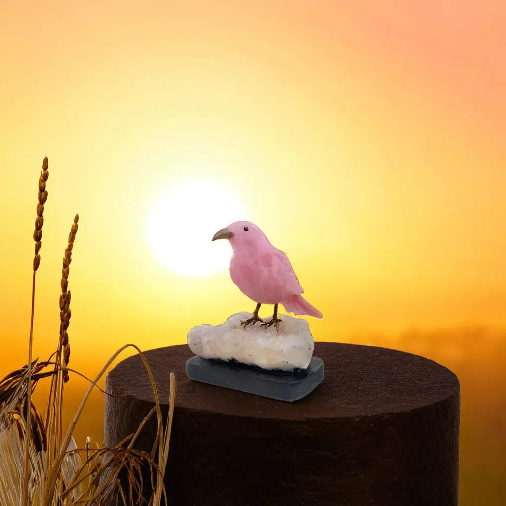 rose quartz bird statue