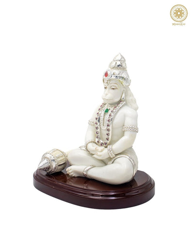 Handgefertigtes Lord-Hanuman-Idol aus Marmorstaub mit versilberten Ornamenten