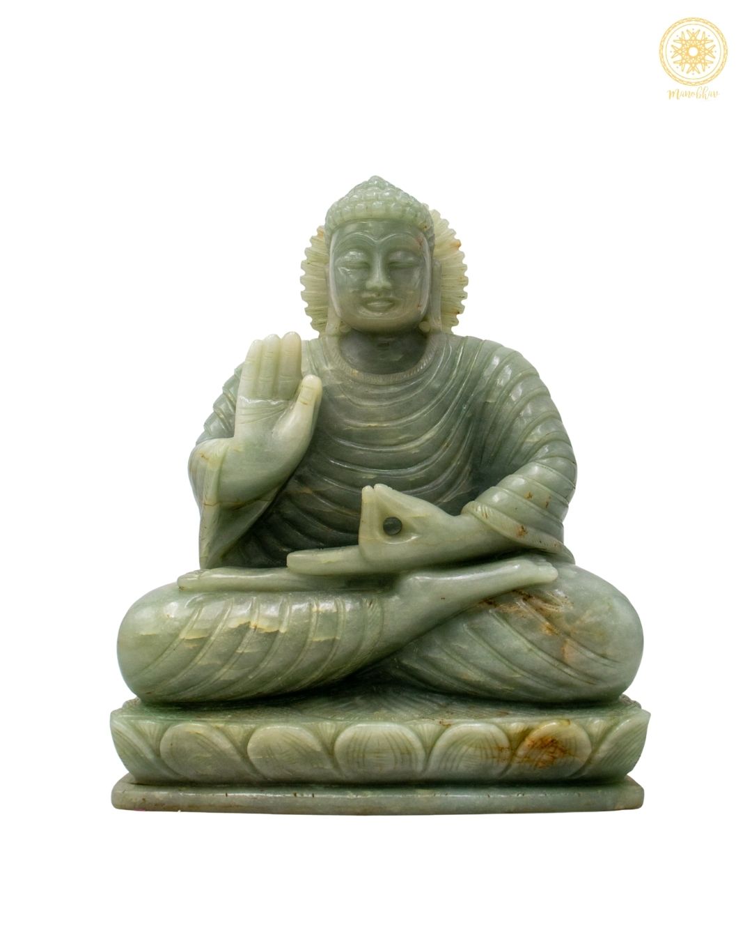 Green Aventurine Buddha Statue in Vitarka Mudra for Wisdom and Peace