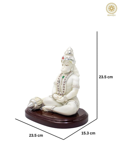 Handgefertigtes Lord-Hanuman-Idol aus Marmorstaub mit versilberten Ornamenten