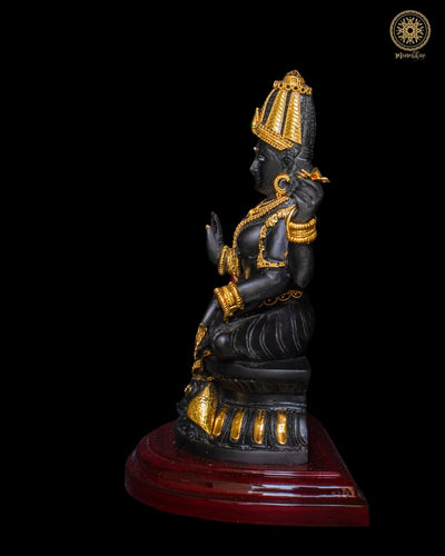 Schwarze Lakshmi Ji Statue 9,6 Zoll mit vergoldetem Schmuck