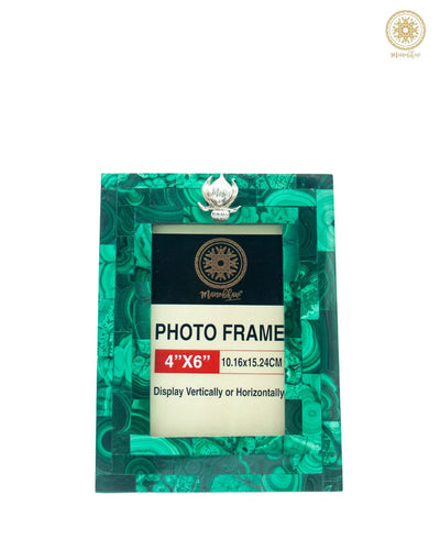 Natural Malachite Photo Frame | Embellished with Silver Lotus