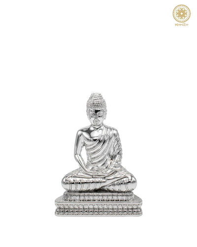 Hand-Carved Buddha Statue | Silver-Plated Resin Sculpture for Home Decor