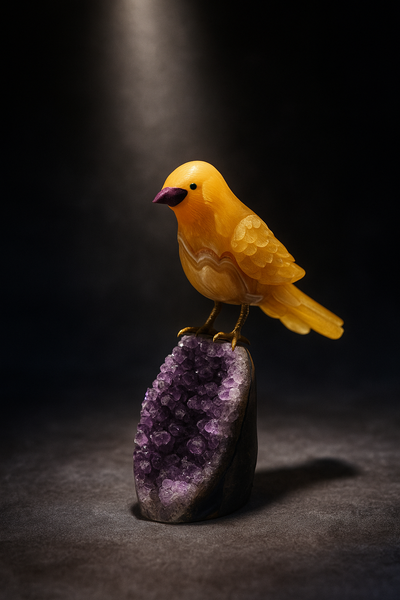 Einzigartige Vogelstatue aus gelbem Quarz | Handgeschnitzte Edelsteinkunst für die Heimdekoration