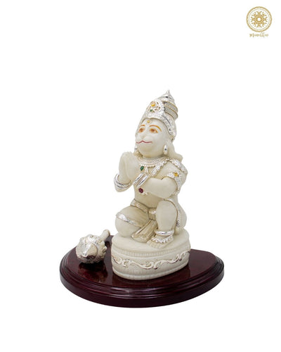 Handgefertigte Marmorstaub Hanuman-Statue mit silberfarbenem Schmuck-Finish