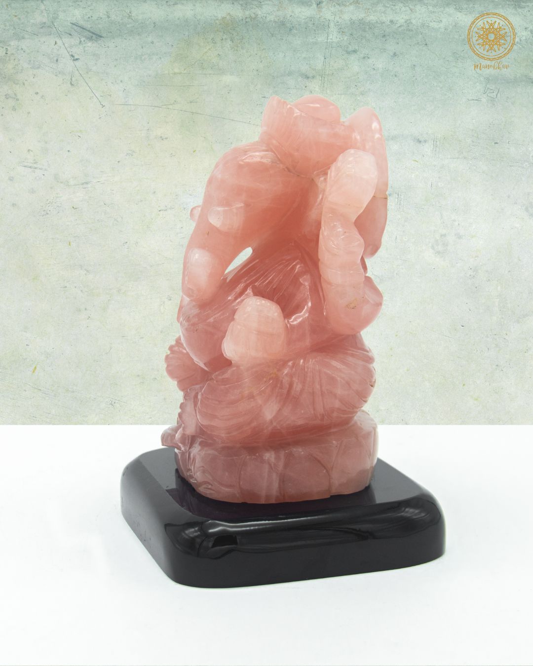 Natural Rose Quartz Ganesha Statue | Hand Carved Gemstone