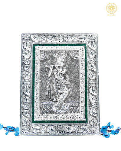 Handgeschnitzter Krishna-Rahmen | Versilberte Tischplatte