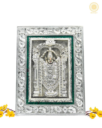 Handgeschnitzter Tirupati Balaji-Rahmen | Versilberte Tischplatte