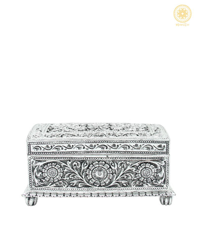 Handgefertigtes versilbertes Schmuckkästchen | Aufbewahrungsbox für Schmuck mit Blumenmotiv