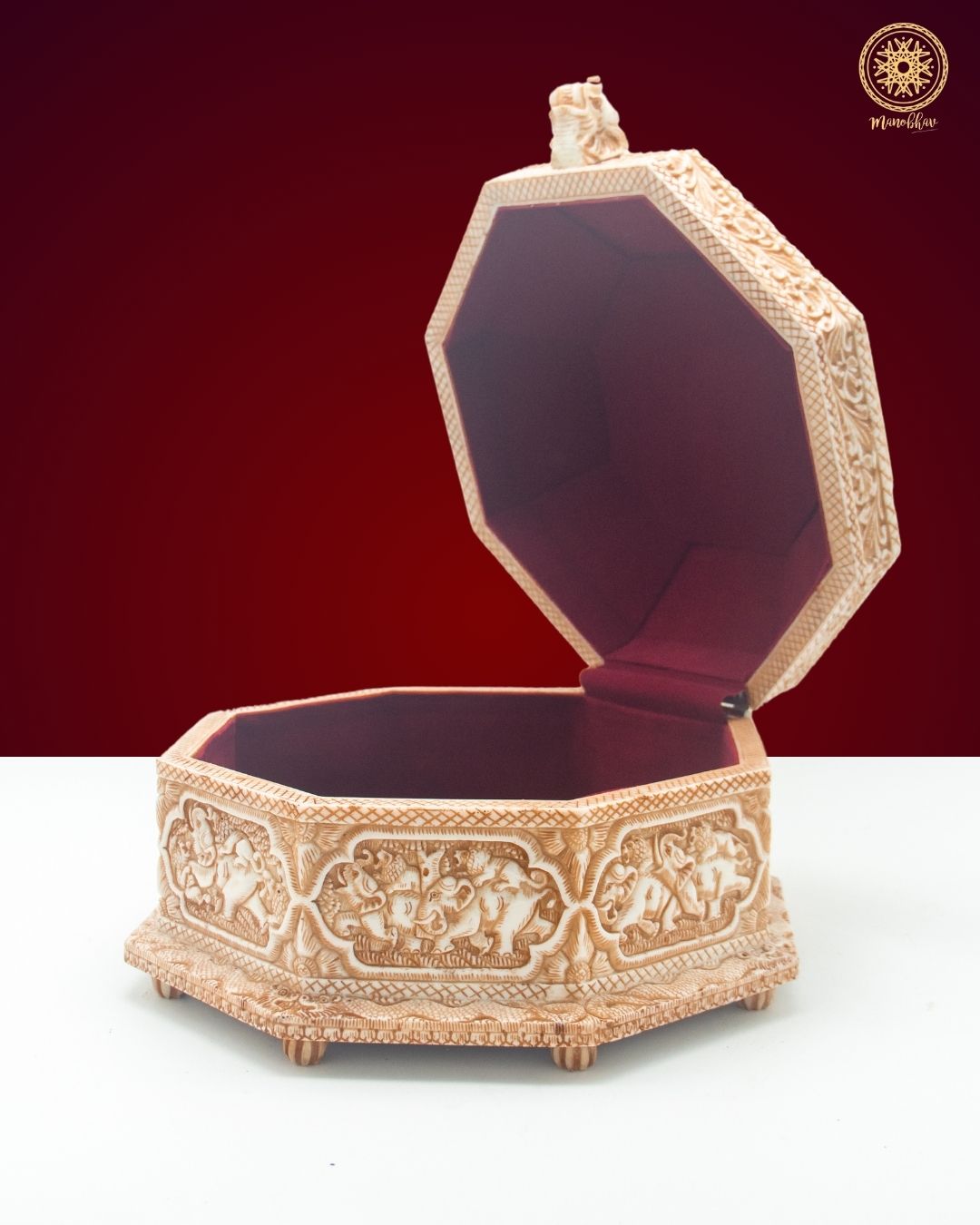 Vintage Animal themed Jewelry Box with Detailed Carvings | Handcrafted Octagonal Trinket Box