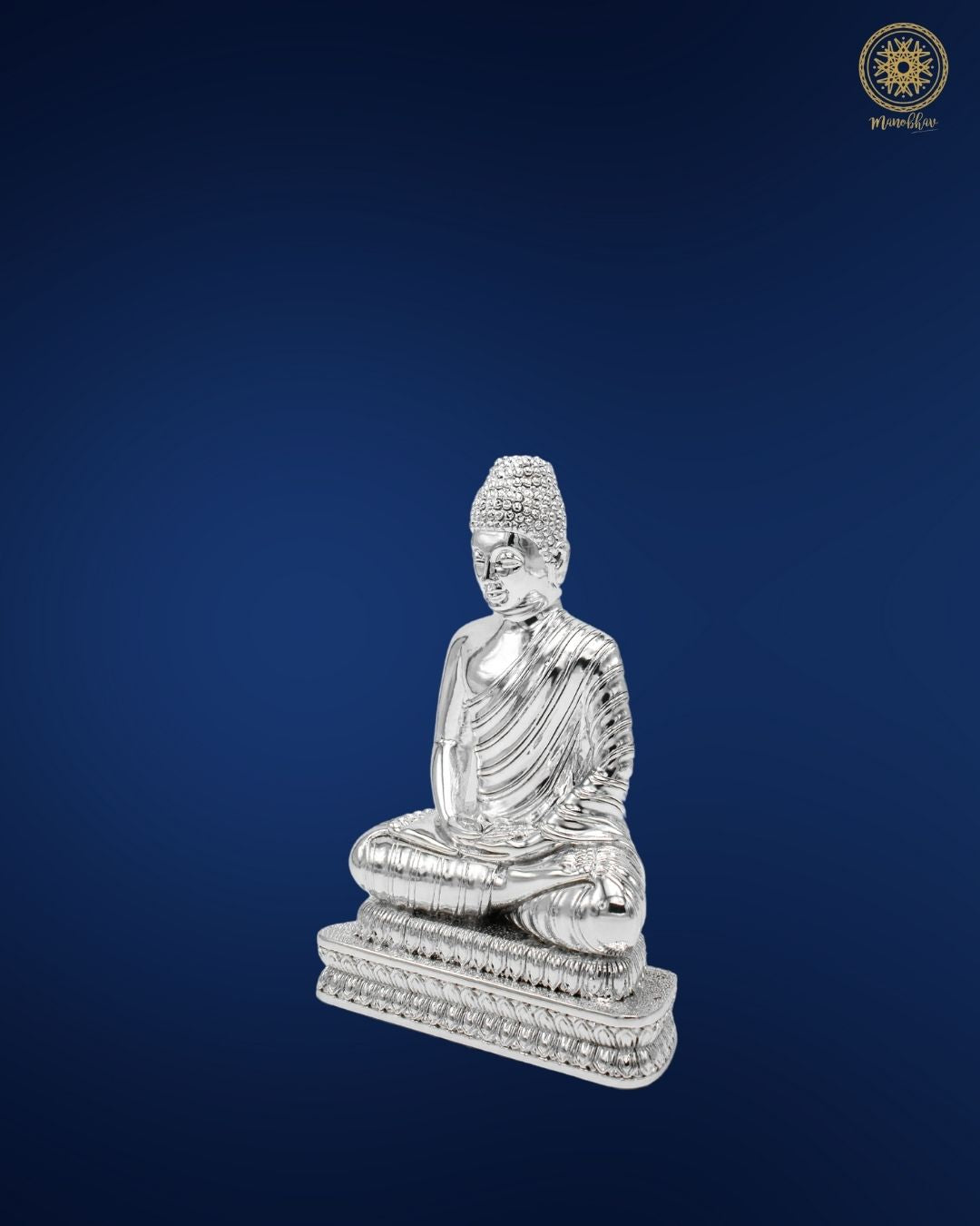 Hand-Carved Buddha Statue | Silver-Plated Resin Sculpture for Home Decor