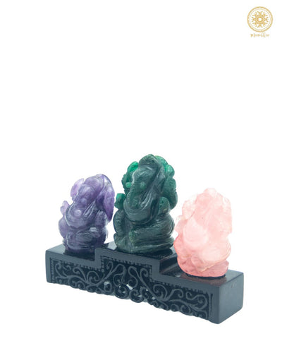Handgeschnitztes Edelstein-Ganesha-Set | Halbedelstein-Idol