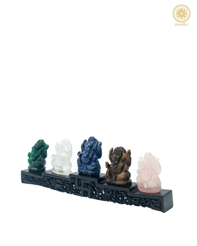 Handgeschnitztes Edelstein-Ganesha-Set | Götter-Idol