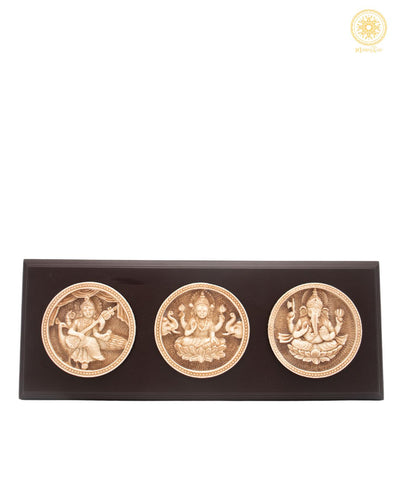 Divine Saraswati Lakshmi Ganesh  Wall Hanging | Wooden & Resin Frame