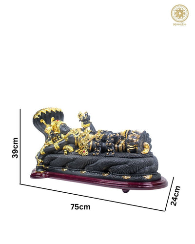 Lord Vishnu Anantashayana Figur | Schlafende Statue aus Kunstharz mit gold-schwarzem Finish