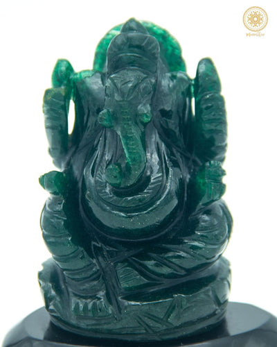 Handgeschnitzte Statue von Lord Ganesha aus grünem Aventurin | Dekorative Skulptur