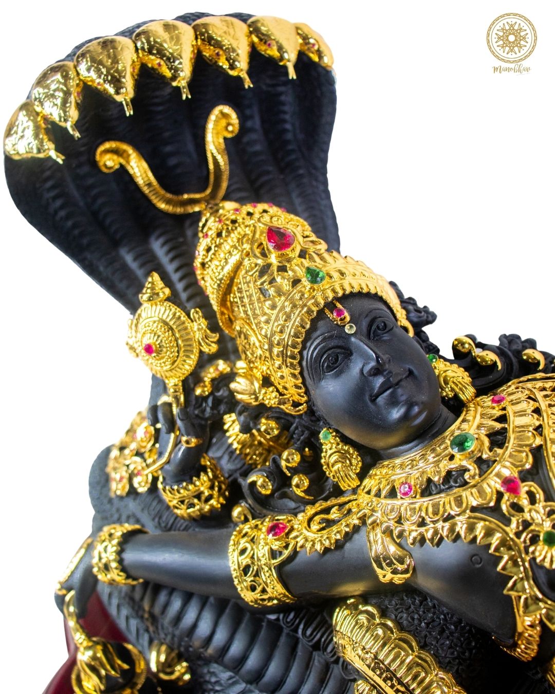 Lord Vishnu Anantashayana Idol | Resin Sleeping Statue with Gold-Black Finish