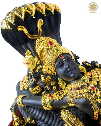 Lord Vishnu Anantashayana Figur | Schlafende Statue aus Kunstharz mit gold-schwarzem Finish
