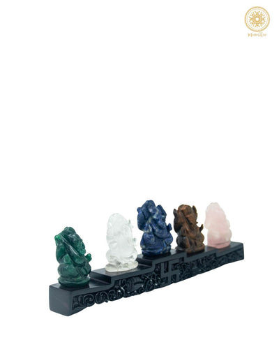 Handgeschnitztes Edelstein-Ganesha-Set | Götter-Idol