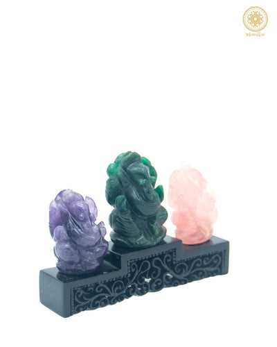 Handgeschnitztes Edelstein-Ganesha-Set | Halbedelstein-Idol