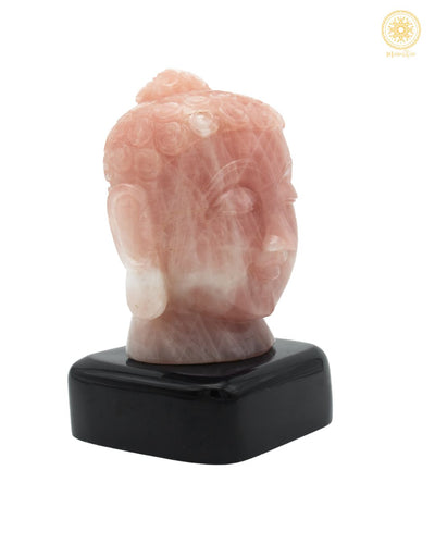 Buddhakopf-Statue aus natürlichem Rosenquarz | Handgefertigte Edelstein-Tischplatte