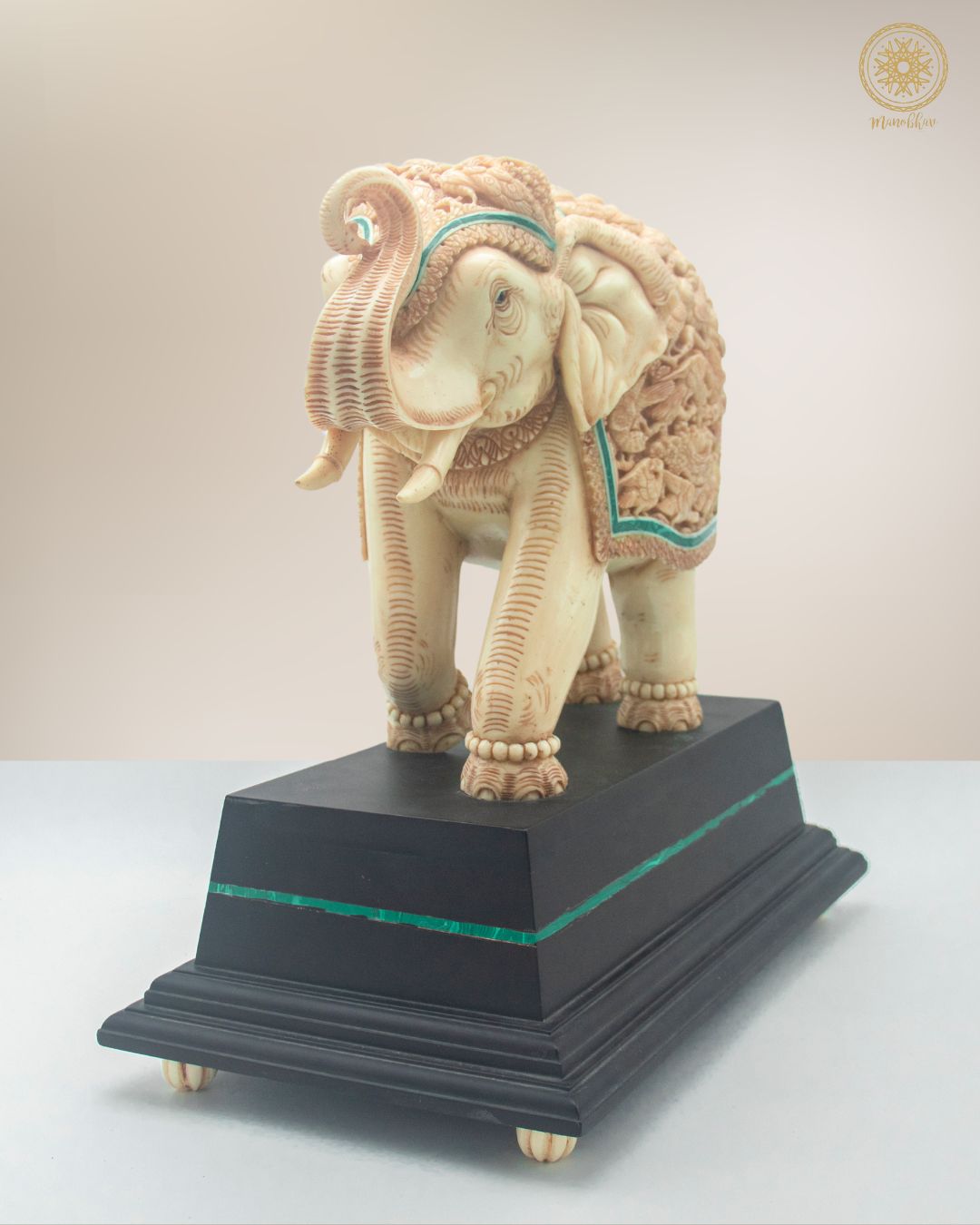 Hand-Carved Resin Elephant Sculpture with Malachite | Showpiece for Home Decor