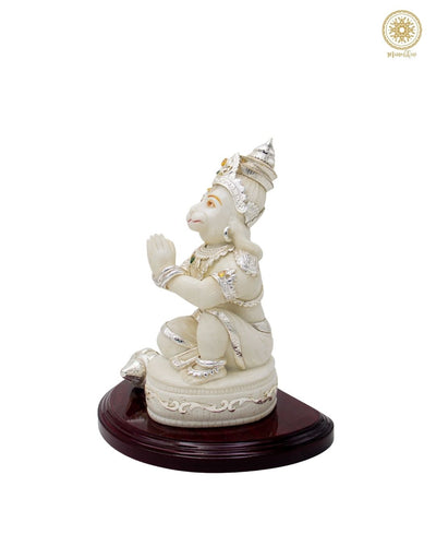 Handgefertigte Marmorstaub Hanuman-Statue mit silberfarbenem Schmuck-Finish