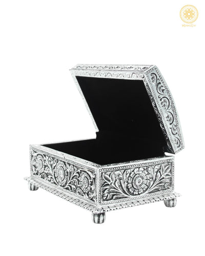 Handgefertigtes versilbertes Schmuckkästchen | Aufbewahrungsbox für Schmuck mit Blumenmotiv