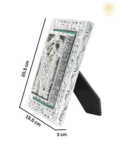 Handgeschnitzter Tirupati Balaji-Rahmen | Versilberte Tischplatte