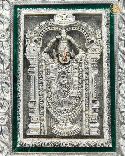 Handgeschnitzter Tirupati Balaji-Rahmen | Versilberte Tischplatte