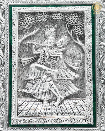 Handgefertigter Radha Krishna-Rahmen | Versilberte Tischplatte