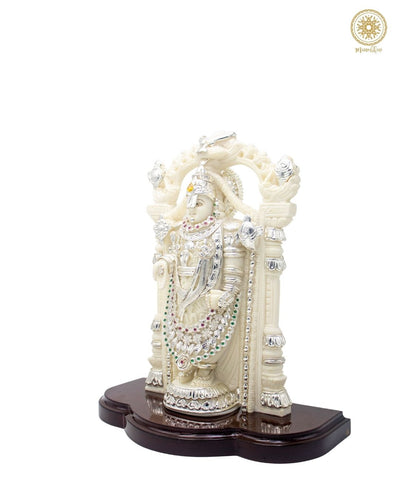 Marmorpulver Große Lord-Venkateswara-Statue mit versilbertem Schmuck