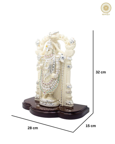 Marmorpulver Große Lord-Venkateswara-Statue mit versilbertem Schmuck