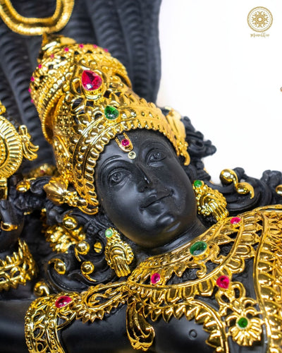 Lord Vishnu Anantashayana Figur | Schlafende Statue aus Kunstharz mit gold-schwarzem Finish