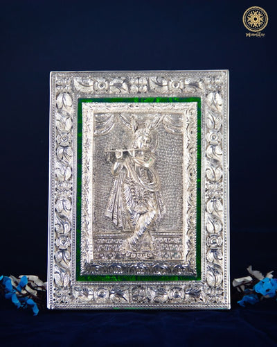Handgeschnitzter Krishna-Rahmen | Versilberte Tischplatte