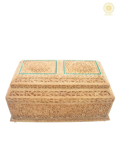 Vintage handgeschnitzte Schmuckaufbewahrungsbox mit Malachitintarsien