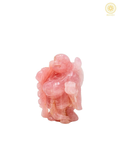 Stehende lachende Buddha-Statue aus Rosenquarz für Liebe und Glück
