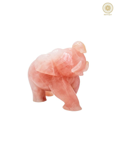 Hand Carved Rose Quartz Elephant Figurine | Pink Crystal Home Decor