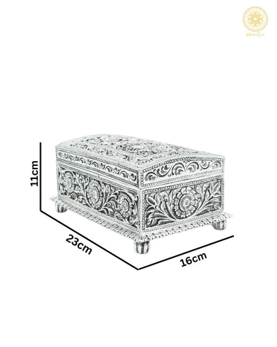 Handgefertigtes versilbertes Schmuckkästchen | Aufbewahrungsbox für Schmuck mit Blumenmotiv