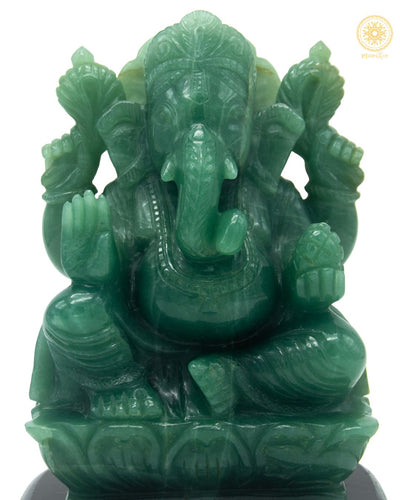 Handgefertigte Statue von Lord Ganesha aus grünem Aventurin | Edelsteinstatue