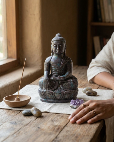 Rote Rubin sitzende Buddha-Statue für Frieden und positive Energie