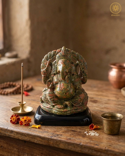 Unakit sitzende Ganesha Statue mehrfarbig für Wachstum und Harmonie
