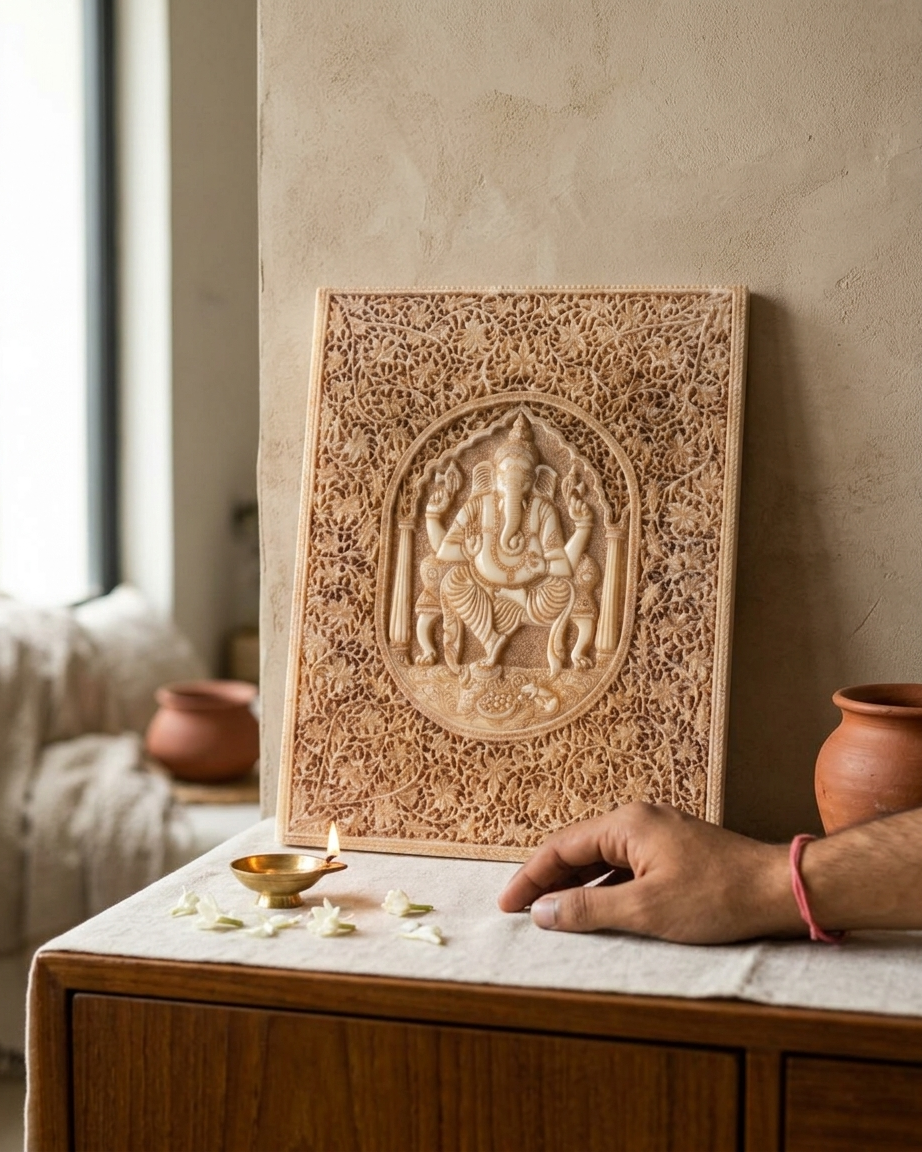 Hand-Carved Lord Ganesha Wall Decor  | Hindu God Sculpture | Ganesha Wall Art