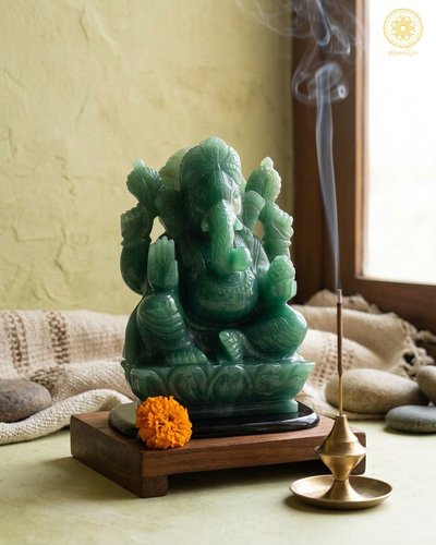 Handgefertigte Statue von Lord Ganesha aus grünem Aventurin | Edelsteinstatue