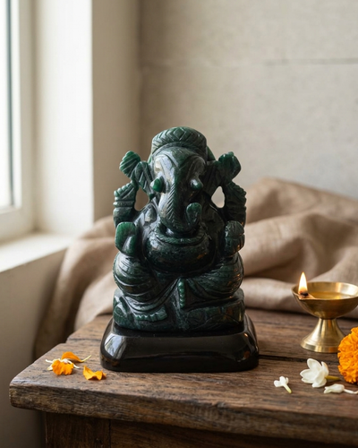 Natürliches grünes Aventurin-Idol von Lord Ganesha | Handgefertigte Statue 