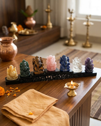 Handgeschnitztes Edelstein-Ganesha-Set | Edelstein-Idol