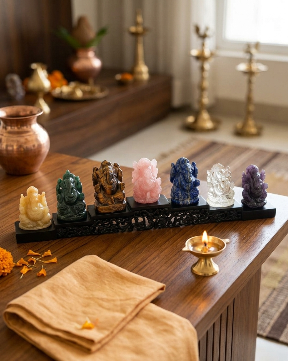 Handcarved Gemstone Ganesha Set | Gemstone Idol