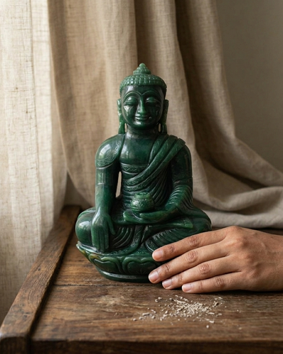 Natürliche grüne Aventurin-Buddha-Statue | Handgeschnitzte Skulpturfigur