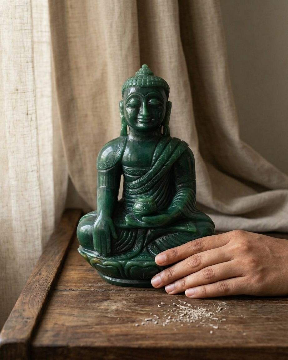 Natural Green Aventurine Buddha Statue | Hand Carved Sculpture Figurine