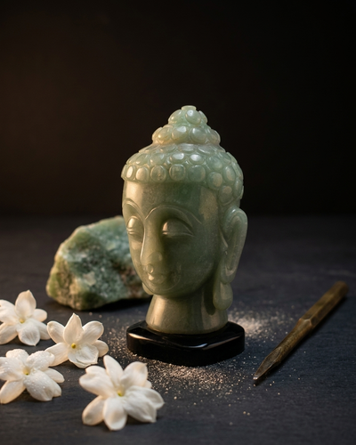 Grüner Aventurin Kristall Buddha Kopf Statue – Symbol für Frieden, Glück & Positive Energie